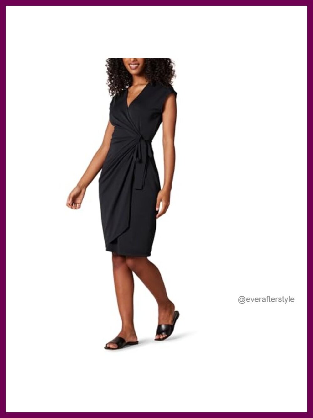Women's Cap Sleeve Wrap Dress V-Neck Pleated Waist